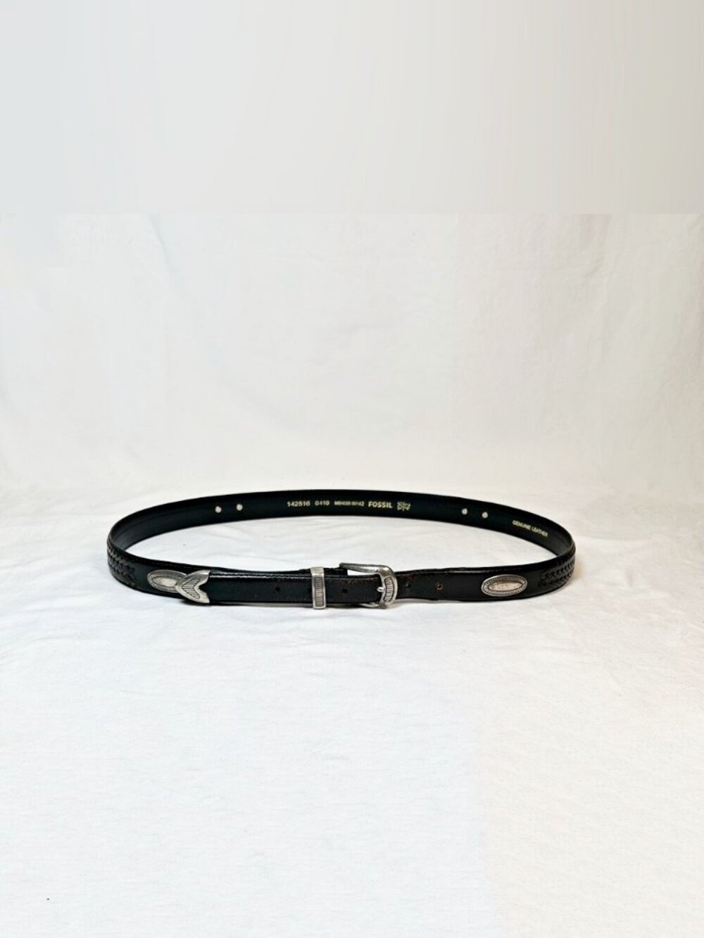 Fossil Mens Black Weaved Leather Southwestern Concho Belt~42~